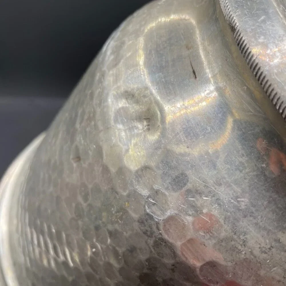Hammered Aluminum Ice Bucket with Lid Made in Italy Vintage Barware
